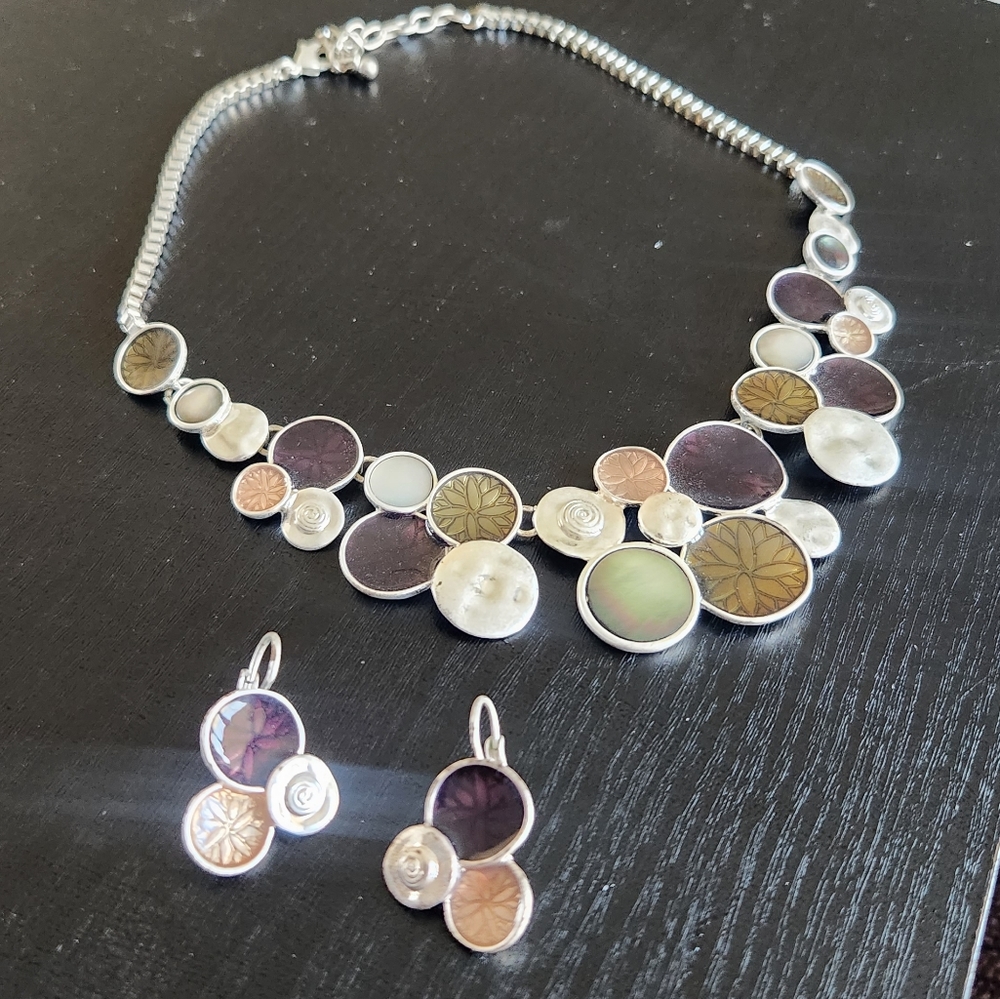 Multi-color coin necklace and earrings